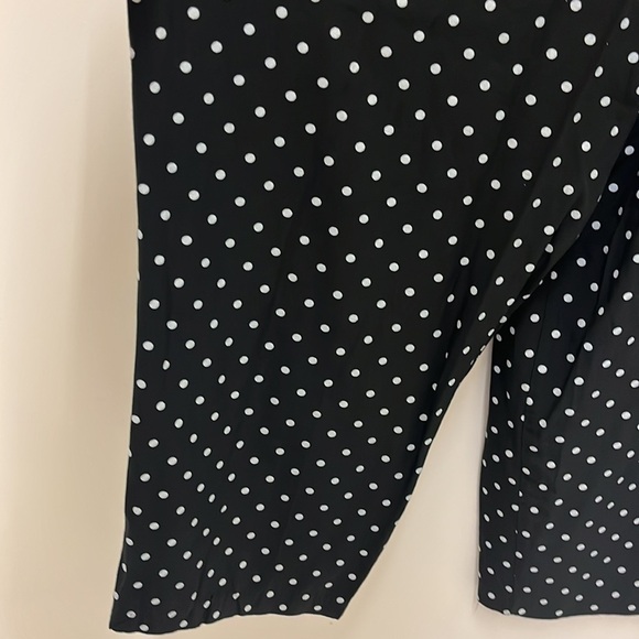 Vintage 90s Black White Polka Dot Wide Leg Pull On Stretch Waist Pants Plus 18 - Picture 5 of 8